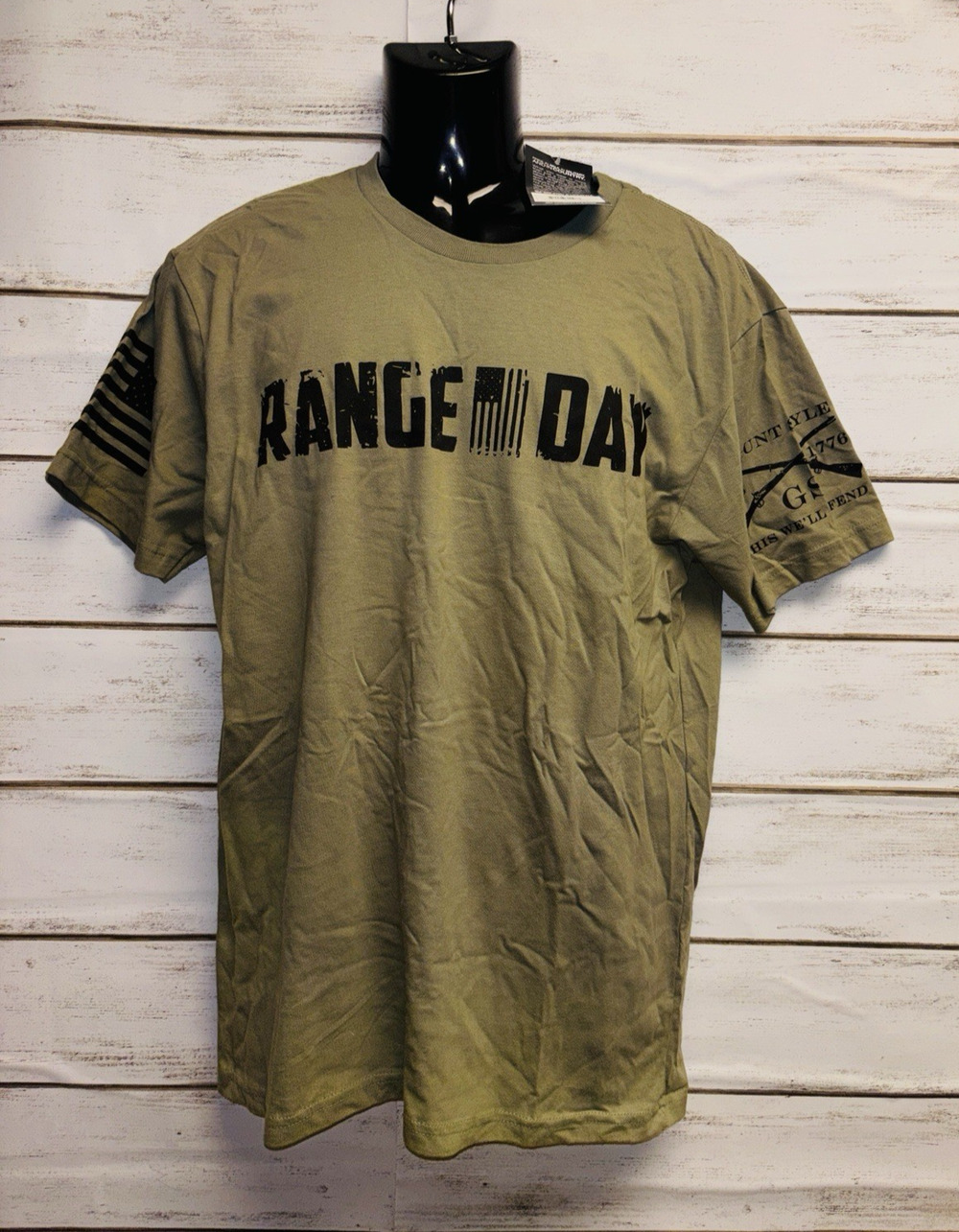 Size L Grunt Style Range Day T-Shirt Olive Green Patriotic Flag USA New w Tag